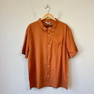NWT SEADON M's Verano Camp Collar Shirt in Sundial Orange